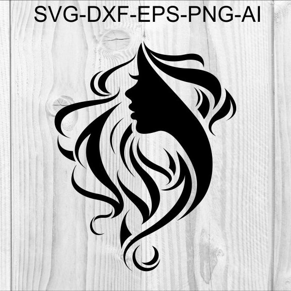 Salon de coiffure Styliste Barbier Beauté Coiffeur Coupe de cheveux Fashion Girl Femme Silhouette SVG Graphique Illustration Vector Logo Digital Clipart