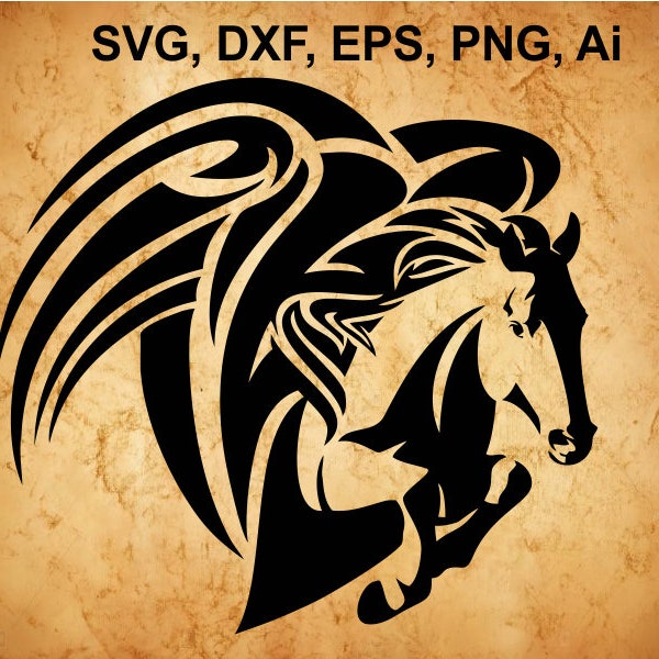 Horse SVG, Pegasus SVG, Horse t-shirt designs, horse Cut Files For Silhouette, Files for Cricut, Svg, Dxf, Png, Eps, Ai Design