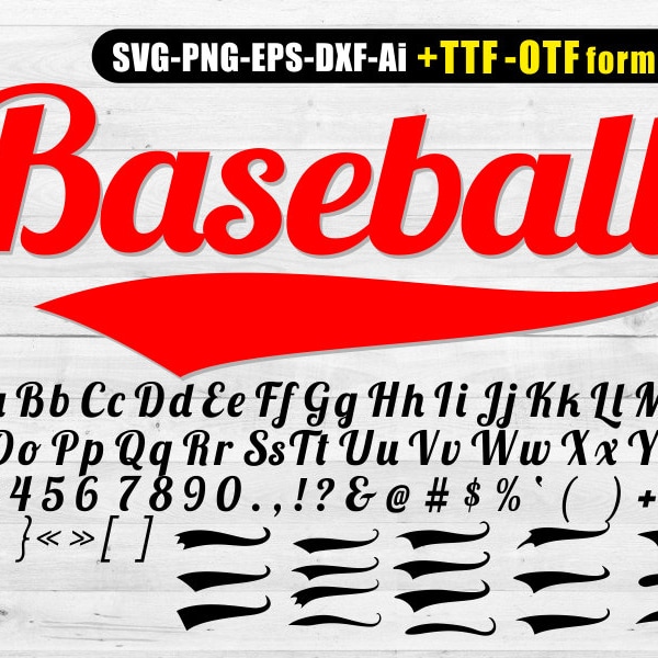 Baseball Font svg, Baseball Alphabet, Baseball Letters, svg font with swashes, Sports Fonts for cricut, Silhouette - svg, eps, dxf, png, Ai