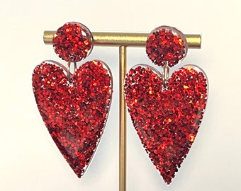 Red heart glitter earrings
