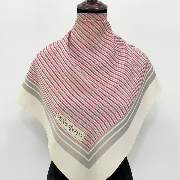 Vintage Scarf Yves Saint Laurent Silk Scarf Vintage Shawl YSL Square Scarves Accessories Neckwear YSL Scarf Stripe Summer Wear Foulard Scarf