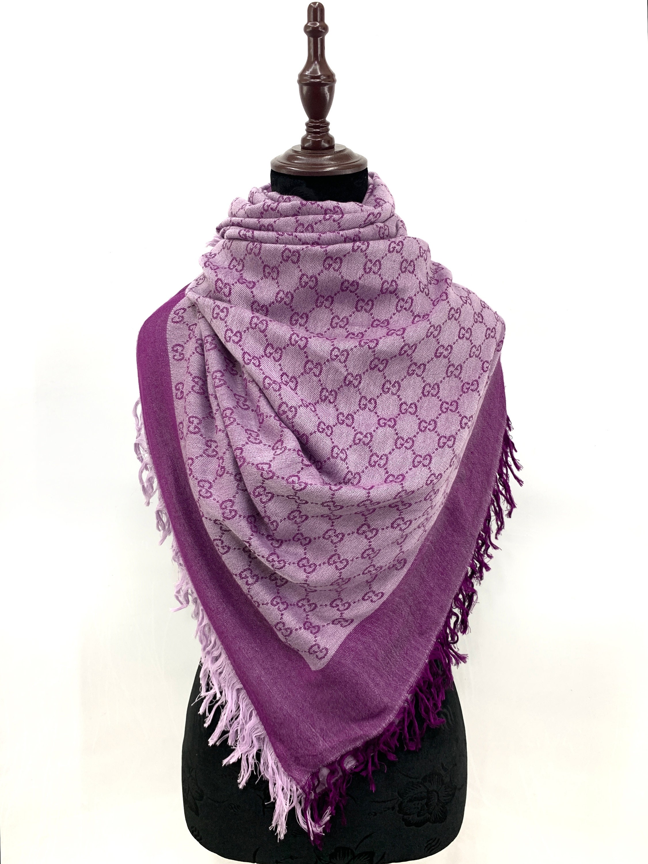 LOUIS VUITTON PURPLE MONOGRAM WOOL & SILK SHAWL - My Luxury Bargain