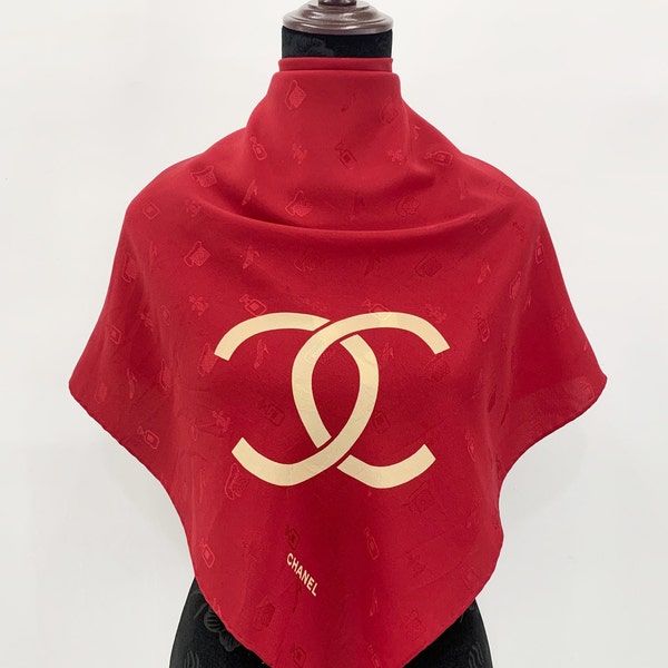 Vintage Scarf Chanel Silk Scarf Vintage Chanel Big Logo Chanel Shawl Square Scarves Neckwear Chanel Shawl Accessories Neck Scarf Summer Wear