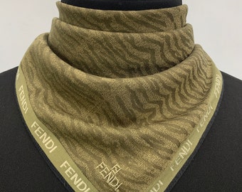 Vintage Scarf Fendi Handkerchief Animal Pattern Scarves Fendi Neckerchief Bandana Fendi Accessories Pocket Square Scarves Neckwear Scarf