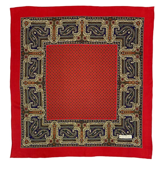 【関税&送料込】Saint Laurent Foulard Vintage Yves Saint Laurent Silk Scarf Paisley Boteh Shawl