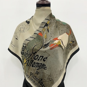 Vintage Scarf Divan Japonais Silk Scarf Vintage Shawl Henri de Toulouse-Lautrec Square Scarves Accessories Neckwear Art Scarf Divan Japonais