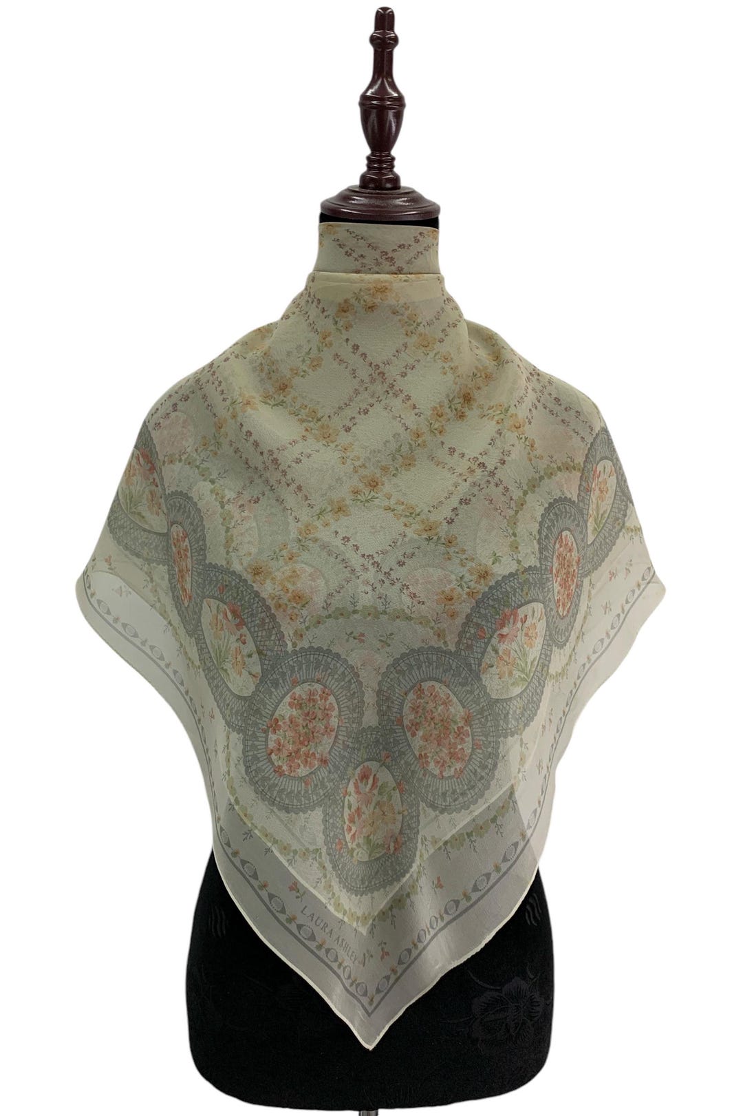 Foulard Vintage Laura Ashley - Soie 100%, Motif Floral Multicolore - Occasion Bon état