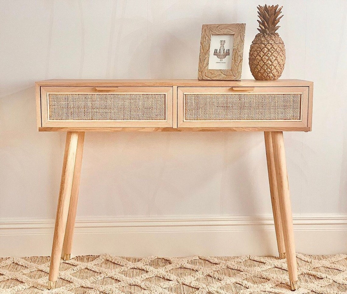 Rattan Console Table With Drawers Rattan Entryway Table Etsy