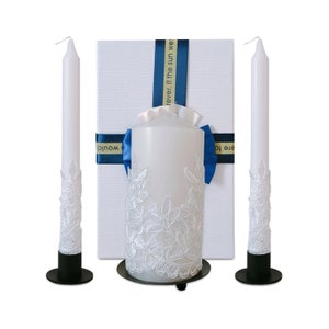 Unity Candles for Wedding Ceremony Set with Holder, Wedding Accessories for Reception Ceremony - 5.5 Inch Pillar and Two 9.8 Inch Tapers