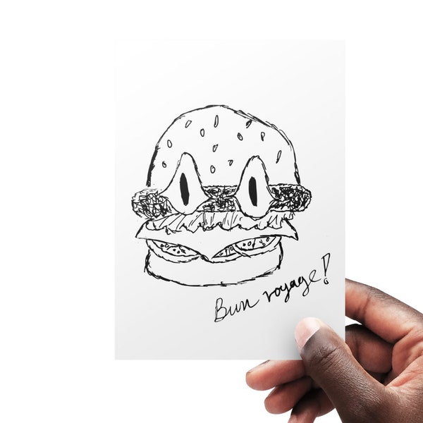 Badly Drawn Burger Greeting Card - Silly greeting card for Food Lovers, Cartoon Style Fans, Farewell Messages