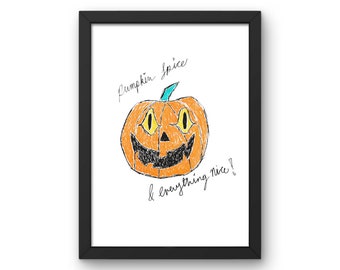 Badly Drawn Pumpkin Print, All Hallows Eve Drawing, Funny Halloween Lover Gift, Funny Print, Fall Lover Gift, Hand Drawn Print