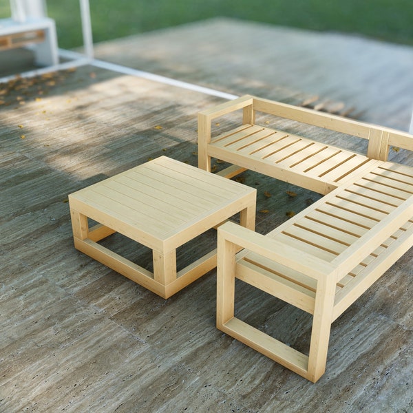 DIY Outdoor Patio Bench PLANS, Seating Bench Plans, Easy to Build, All 4/2 timber, PDF File Instant Download