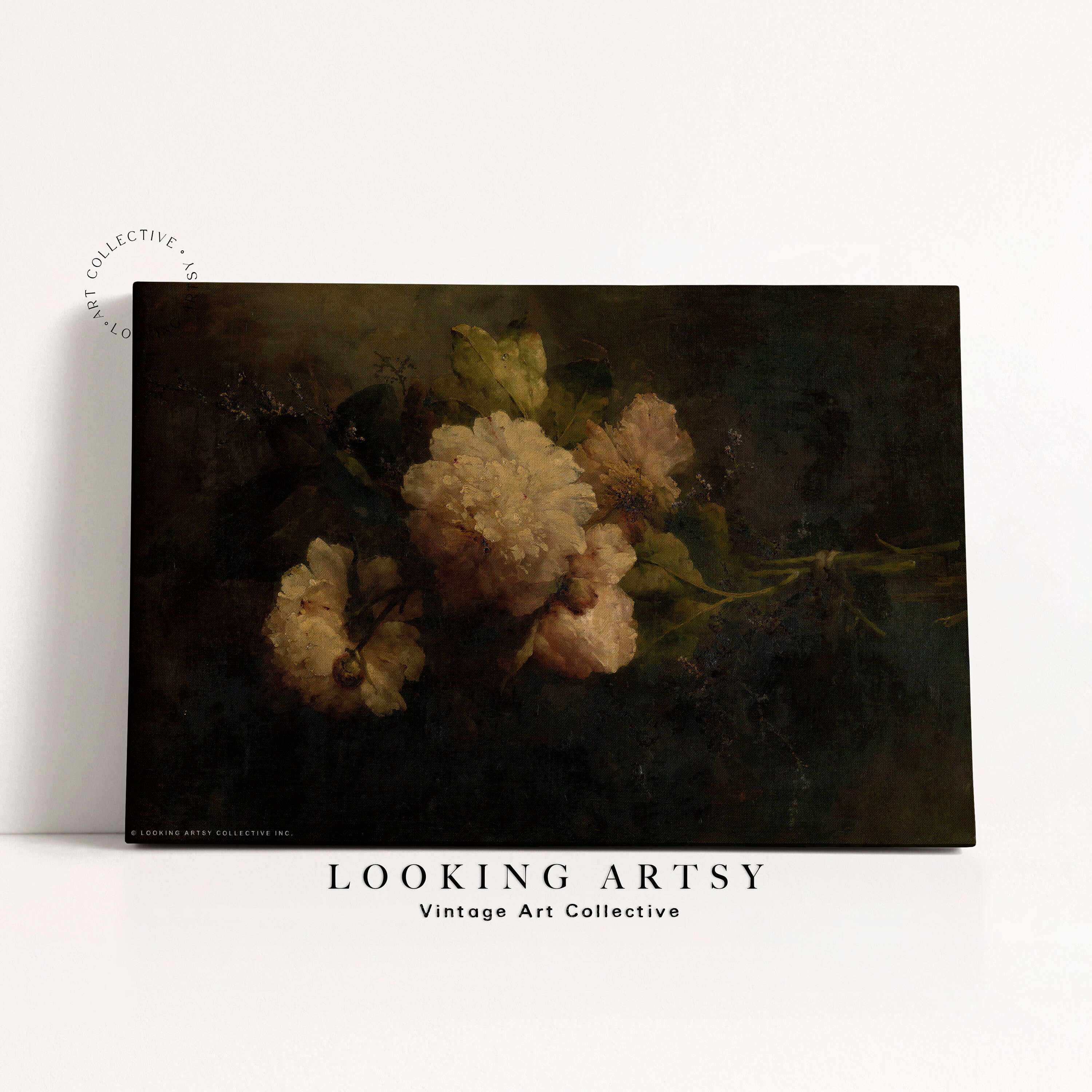 Moody Floral Oil Painting Dark Vintage Still Life Print Antique Peony ...
