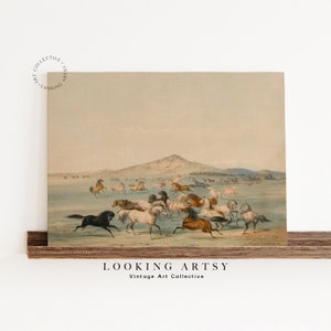 Vintage Western Oil Painting | Nursery Wild Horses Print | Antique Art | Vintage Oil Painting of Running Horses  *DIGITAL DOWNLOAD* | #0235
