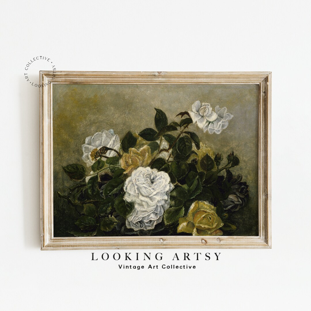 Dark Floral Still Life Oil Painting Moody Vintage Flower Print ...