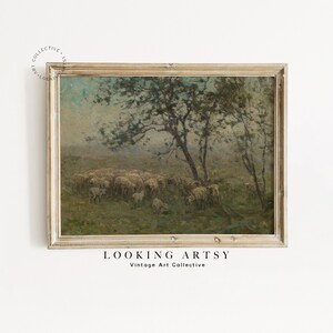 Vintage Sheep Painting | Farm Animal Print | Spring farm animal landscape | Vintage Wall Decor | PRINTABLE  *DIGITAL DOWNLOAD* | #0111