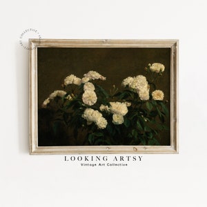 Antique White Roses Still Life Oil Painting | Moody Vintage Art Print | Country Wall Décor | PRINTABLE * DIGITAL DOWNLOAD * | #0444