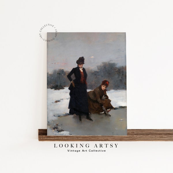 Skating ladies | Vintage Women Portrait | Winter Ice Skating Painting | Antique Sport Art | PRINTABLE * DIGITAL DOWNLOAD * | #0370