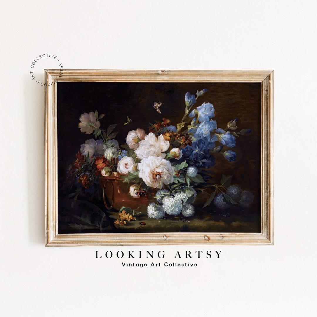 Dark Floral Still Life Oil Painting | Moody Vintage Flower Print ...