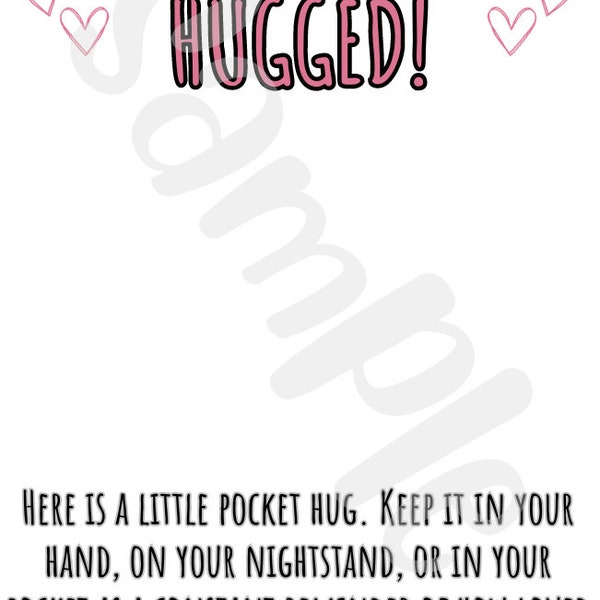 Pocket Hug Download Printable Card - INSTANT DOWNLOAD