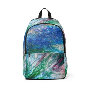 Abstract Backpack – Blue, Green, Pink & White Swirl – Artistic School or Travel Bag