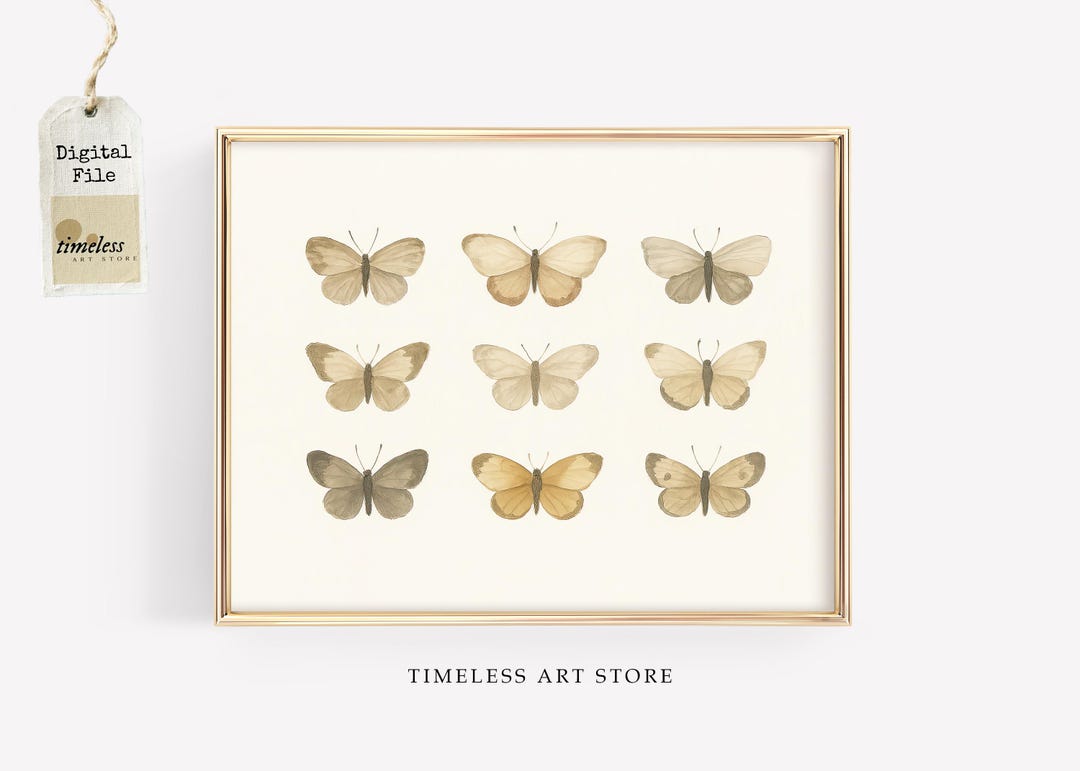 Neutral Butterfly Moth Art | Cottagecore Spring Wall Decor | Vintage ...