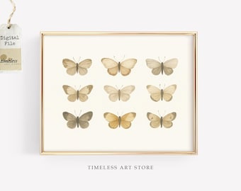 Neutral Butterfly Moth Art | Cottagecore Spring Wall Decor | Vintage Insect Printable | Pastel Nature Digital Download | Nursery Artwork
