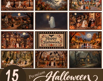 Halloween Frame TV Art Bundle, 15 Fall & Spooky Vintage Samsung TV Art, Ghosts, Trick or Treat, Autumn Digital Download