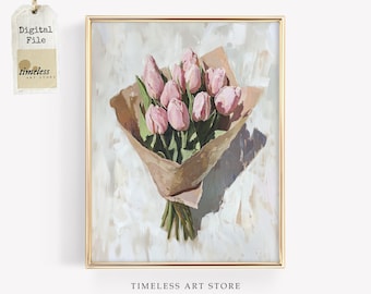 Spring Tulip Bouquet Artwork | Floral Still Life Botanical Wall Art For Living Room | Digital Download Printable