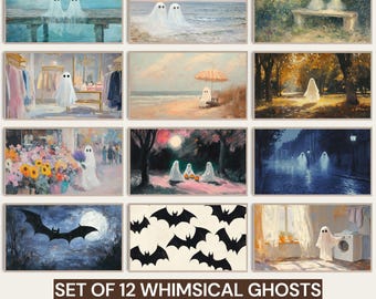 Vintage Halloween Frame TV Art: Pastel Ghosts & Bats (Set of 12) (Digital Download)