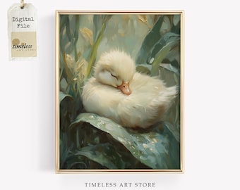 Sleeping Duckling Spring Painting | Vintage Nursery Art (Digital Download)