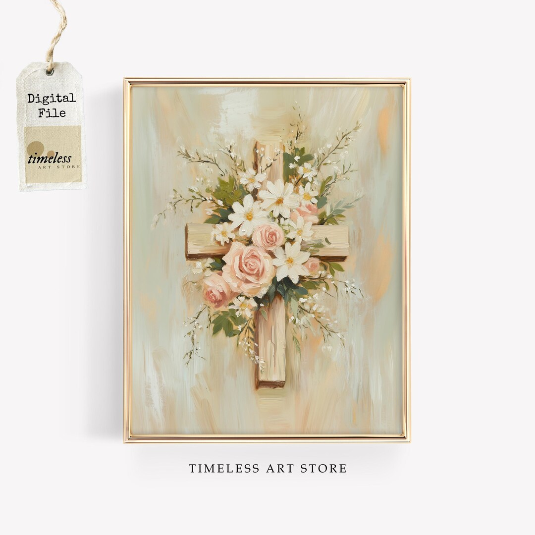 Christian Wall Art | Floral Cross Digital Download | Easter Religious ...