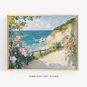 Coastal Pathway Art | Seaside Landscape Painting | Floral Beach Decor | Digital Download Printable