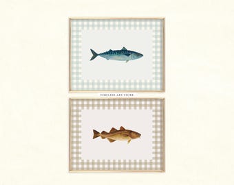 Retro Mackerel & Cod Fish Prints: Coastal Kitchen Wall Art (Digital Download)