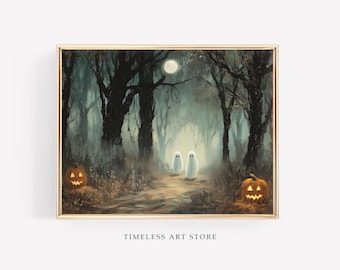 Printable Halloween Wall Decor | Vintage Ghost Art | Spooky Ghosts in a Haunted Forest | Whimsical Halloween Decor | Spooky Fall
