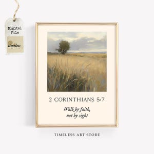 Walk By Faith Not By Sight Wall Art | 2 Corinthians 5:7 Printable | Bible Verse Wall Art | Christian Art Printable | Scripture Landscape Art