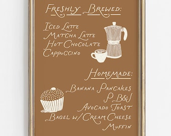 Coffee Bar Menu Art Print: Trendy Coffee Poster, Kitchen Wall Art, Coffee Bar Decor (Digital Download)