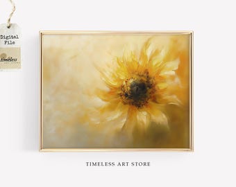 Abstract Sunflower Digital Download | Warm Impressionist Floral Art | Golden Botanical Wall Print | Rustic Yellow Home Decor | Printable Art