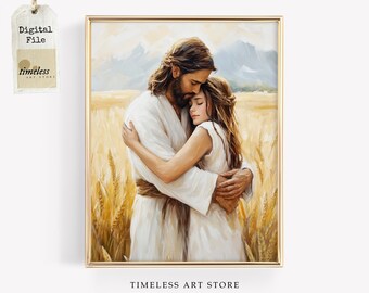 Jesus Hugging Girl Art: Healing Christian Home Decor (Digital Download)