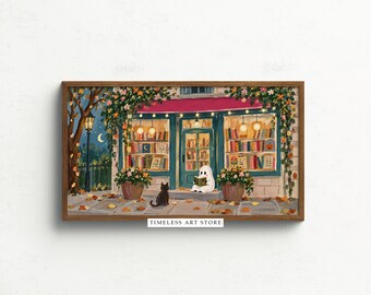 Ghost Reading Bookstore Art, Halloween Fall TV Display (Digital Download)