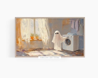 Funny Ghost Laundry Day - Halloween Frame TV Art (Digital Download)