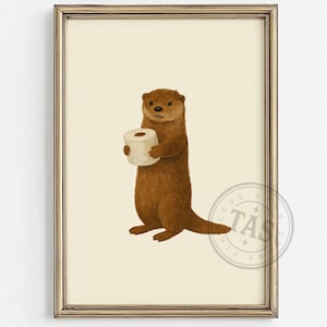 Funny Otter Bathroom Wall Art | Kids Bathroom Printable Decor | Toilet Paper Animal Print | Cute Animal Digital Download | Playful Artwork