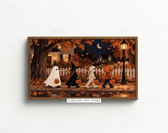 Trick or Treat Kids Frame TV Art, Ghost Witch Halloween Parade Digital Download