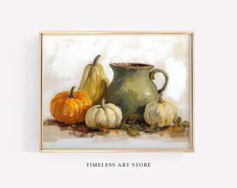 Vintage Pumpkin Still Life Print | Neutral Autumn Art (Digital Download)