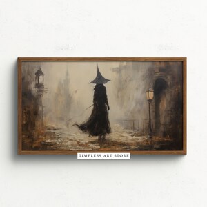 Spooky Witch In a Haunted Lane Halloween Frame TV Art | Halloween Vintage Painting | Samsung Frame TV Art | Witchy Decor | Digital Download