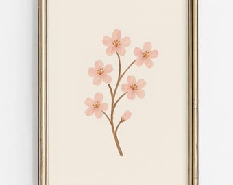 Cherry Blossom Wall Art | Sakura Watercolor Printable | Light Pink Botanical Decor | Minimalist Floral Digital Download For Bedroom