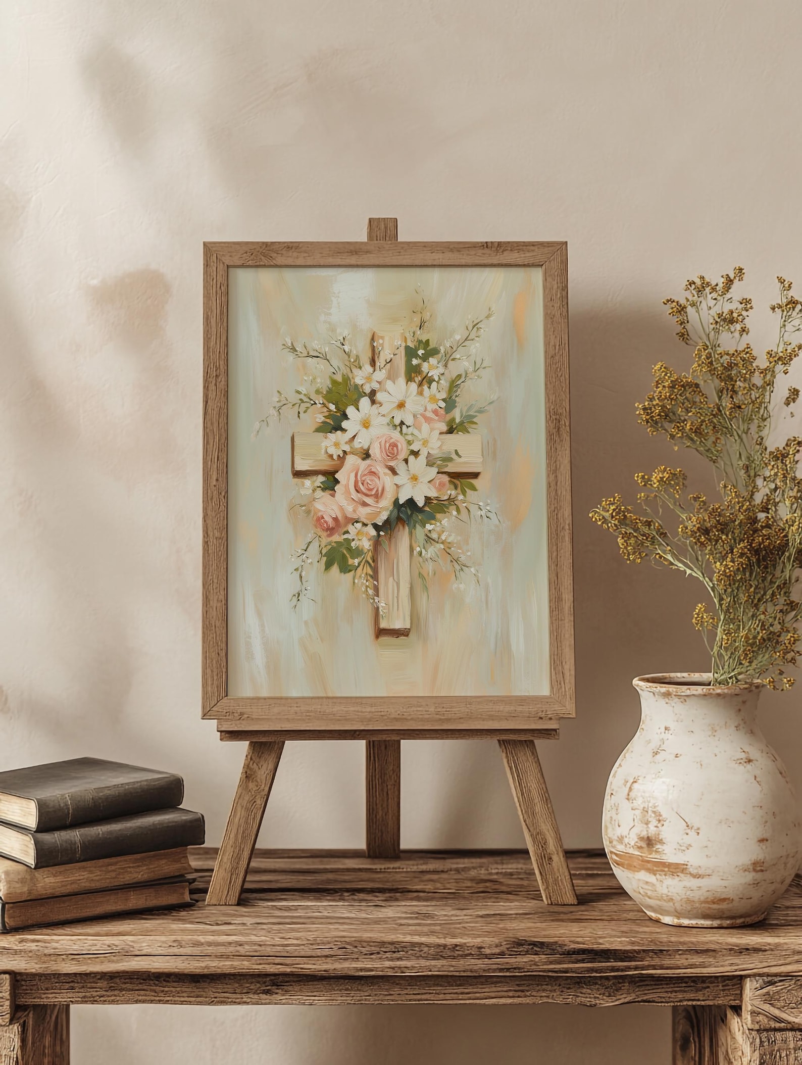 Christian Wall Art | Floral Cross Digital Download | Easter Religious ...