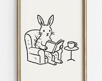 Reading Bunny Print: Cottagecore Nursery Art (Digital Download)