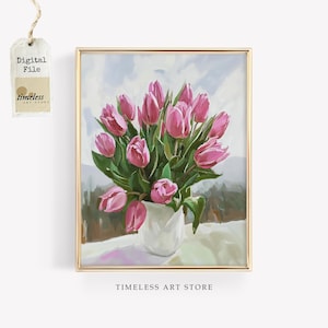 Pink Tulip Print: Romantic Floral Wall Art (Digital Download)
