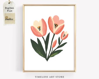 Tulip Digital Download | Spring Floral Painting | Blush & Cream Flower Art | Botanical Wall Decor | Elegant Home Aesthetic